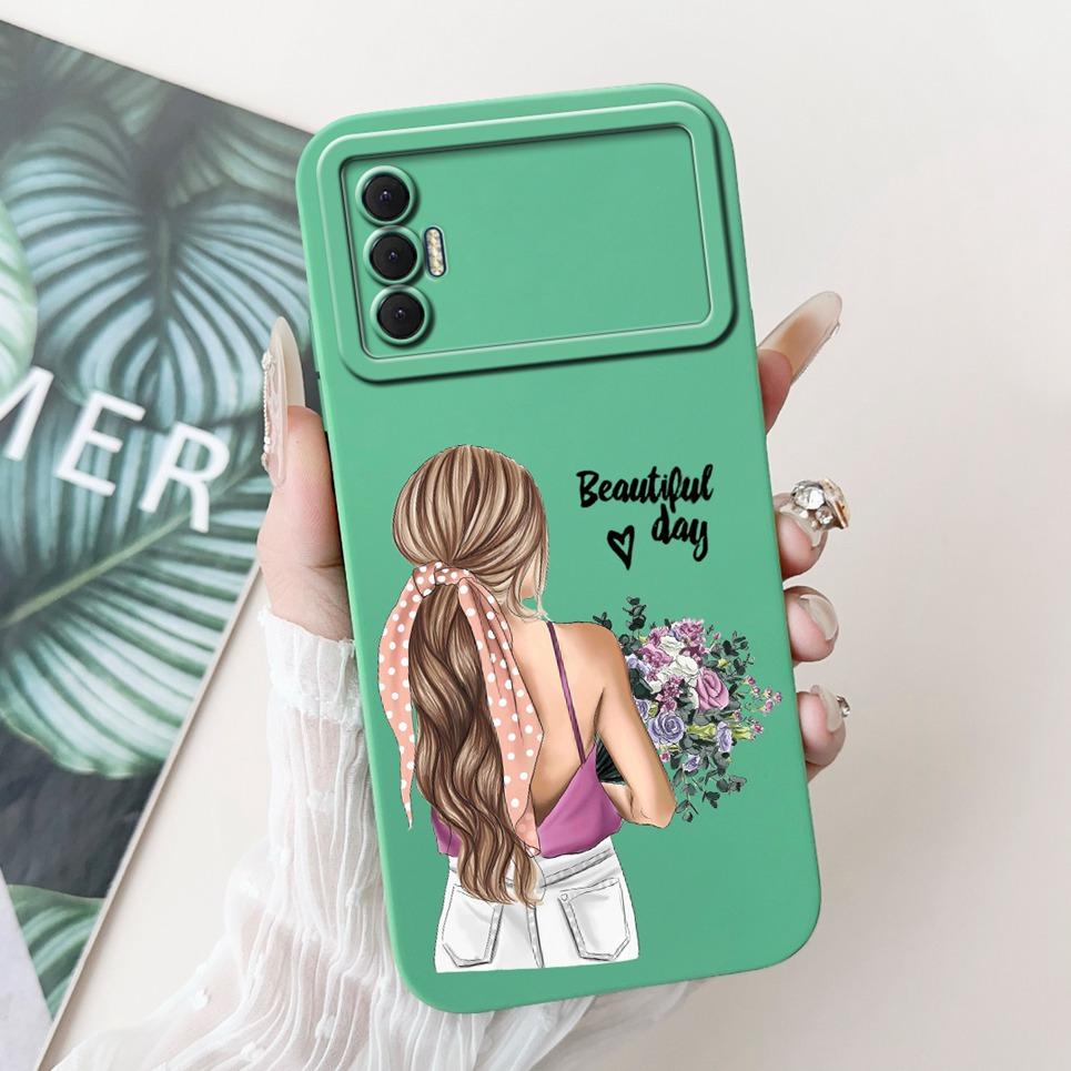 Phone Shell For Tecno Spark 8P Woman Fashion Flower Butterfly Coques For Tecno Spark 9T India Back Covers Soft Liquid Silicone