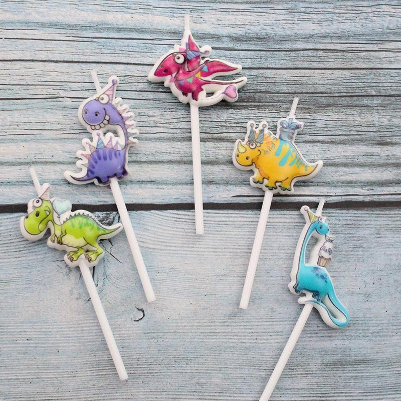 Мультяшные свечи для торта на день рождения, Милые свечи-присоски, 5 шт., Форма динозавра, Декорация для выпечки
