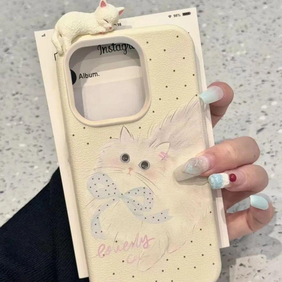 Bow Polka Dot Cat Ins Suitable for Apple 16promax Mobile Phone Case Iphone14/13 Anti-fall Women 15