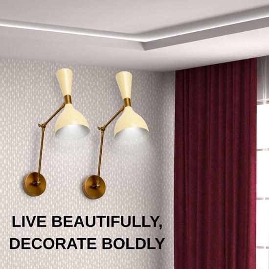 Бра из латуни в стиле модерн середины века, регулируемый двойной конический абажур