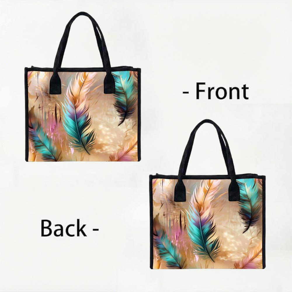Gradient Feather Pattern Tote Bag Lightweight Daily Casual Shoulder Handbag for Women Outdoor Shopping Travel Use