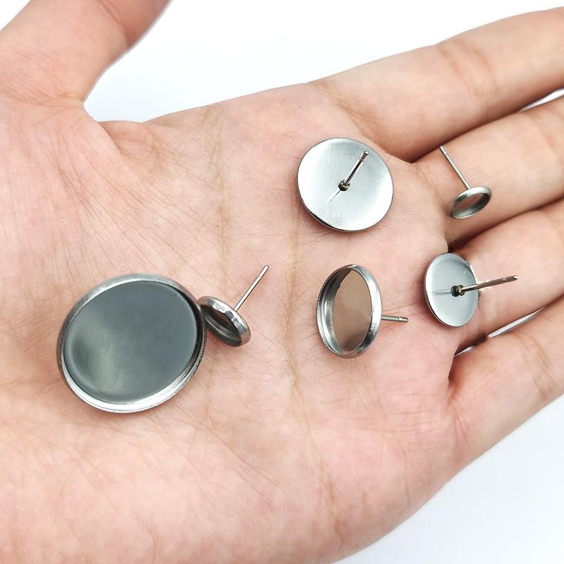 20pcs Gold Color Stainless Steel Earring Base Glass Cabochon Cameo Blank Base Settings Bezels Tray Round DIY Earrings Making