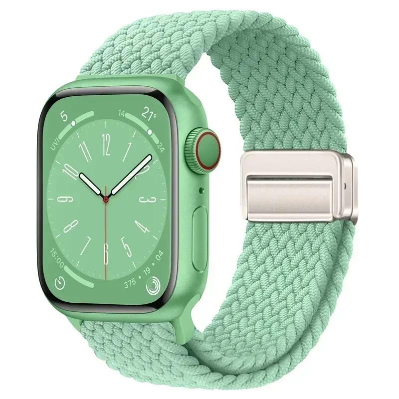 Плетеный нейлоновый ремешок-петля для Apple Watch Ultra2 49мм 9 8 7 45 41мм Металлический магнитный браслет-ремешок для 6 5 4 3 SE 44 40мм