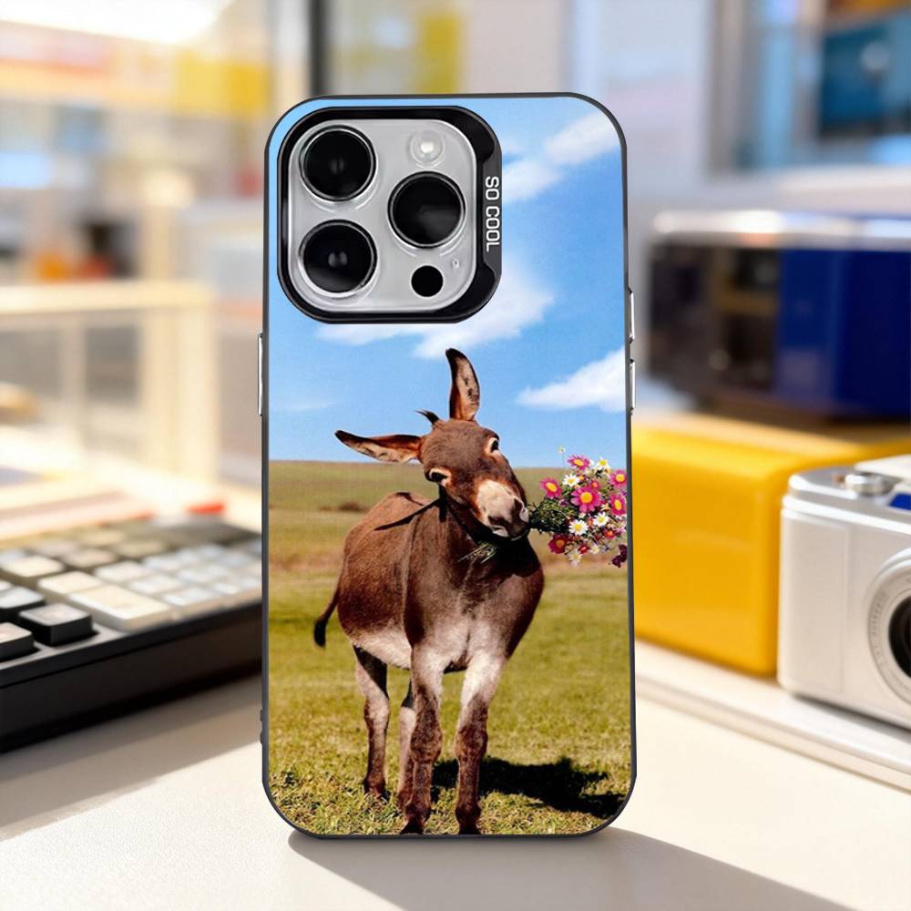 Забавный Осел Милый Для iPhone 11,12,13,14,15,16,17,Pro,Max,Plus,E,Air,Mini Чехол для Телефона IMD Матовый Черный