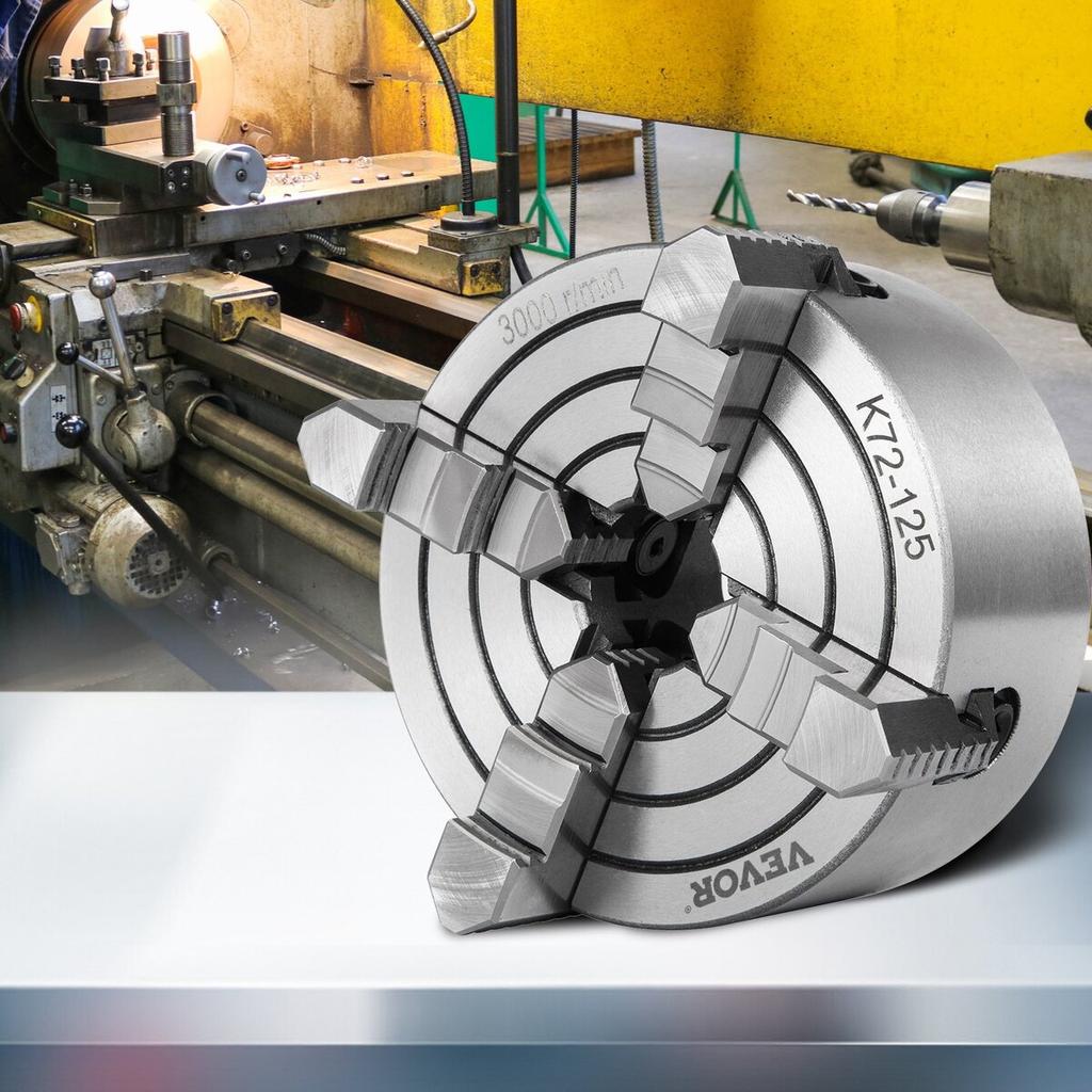 K72-125 5 Inch Lathe Chuck Independent Reversible Jaw 125MM Metal Turning Machine Accessories for Mini Metal Lathe Machine 4 Jaw Lathe Chuck