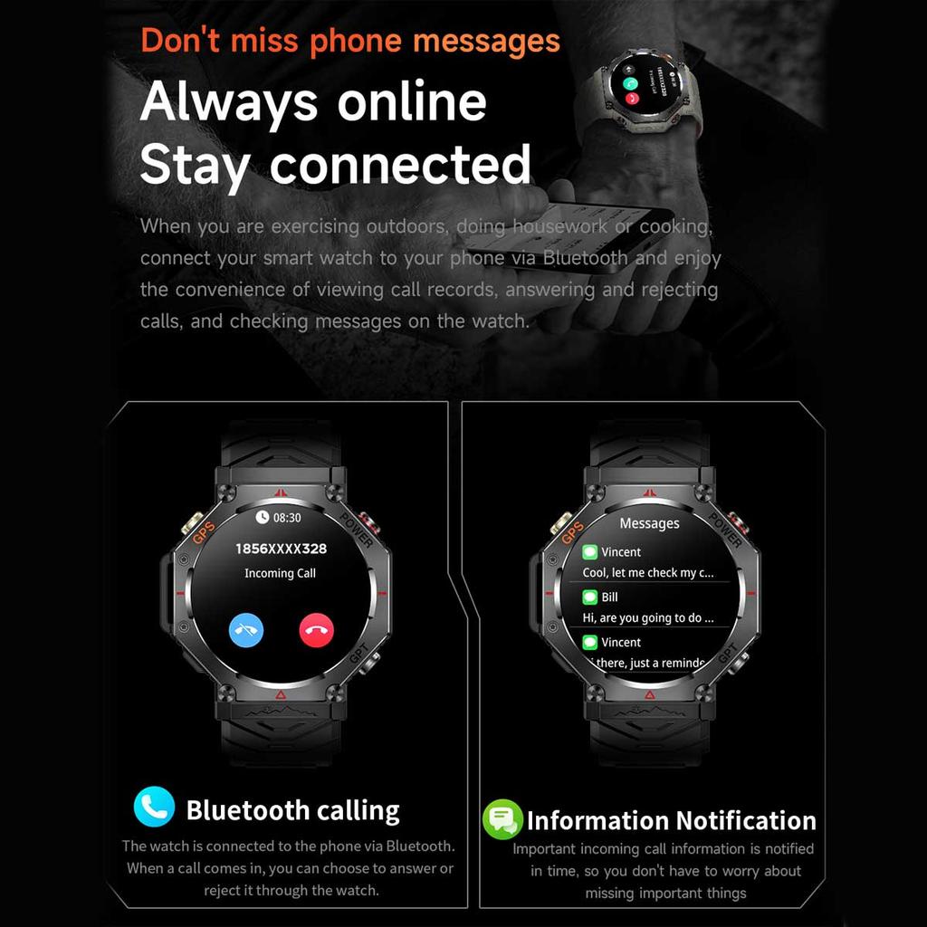 2025 Новые Спортивные Смарт-часы для улицы GPS AMOLED Мониторинг сердечного ритма Светодиодный фонарик Звонки по Bluetooth Водонепроницаемость 3 АТМ Смарт-часы