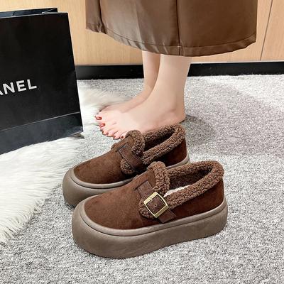 Женские туфли на толстой подошве с волосами 2024 года, новые зимние женские сетевые красные туфли всех видов взрывоопасного хлопка