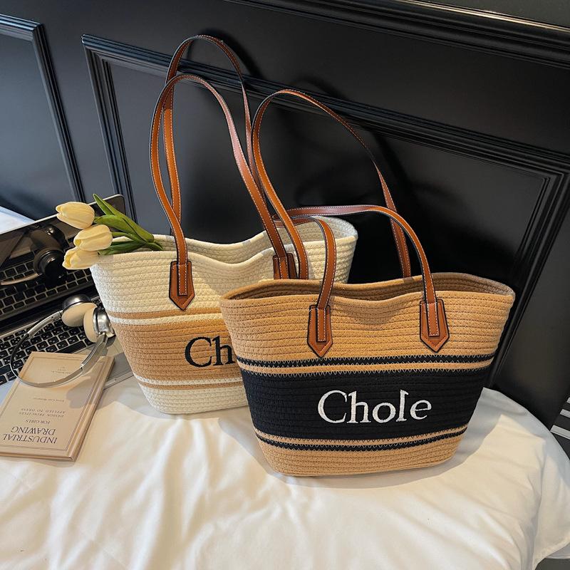 High-quality Cotton Rope Bag, Large-capacity Tote Bag, Bucket Bag, Shoulder Women's Bag, Beach Bag, Straw Bag.