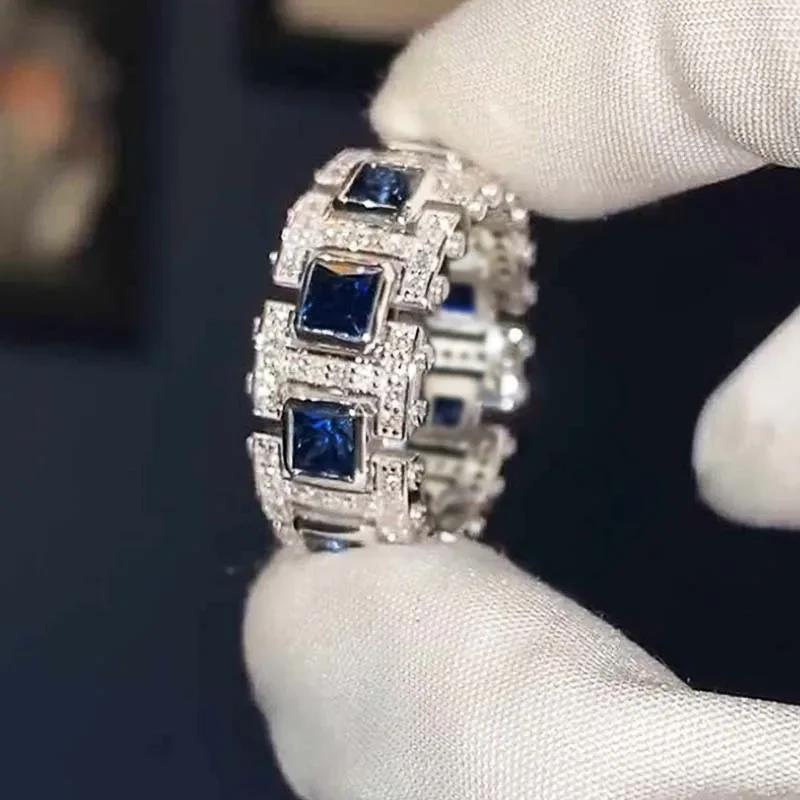 Роскошные блестящие синие кольца с кубическим цирконием для женщин, креативный свежий стиль, аксессуары для пальцев, изящные шармы, свадебные украшения