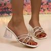 Water Diamond One Belt Cool Slippers for Women, Summer  New Style, Square Head, Open Toe, Sexy High Heel Slippers for Women