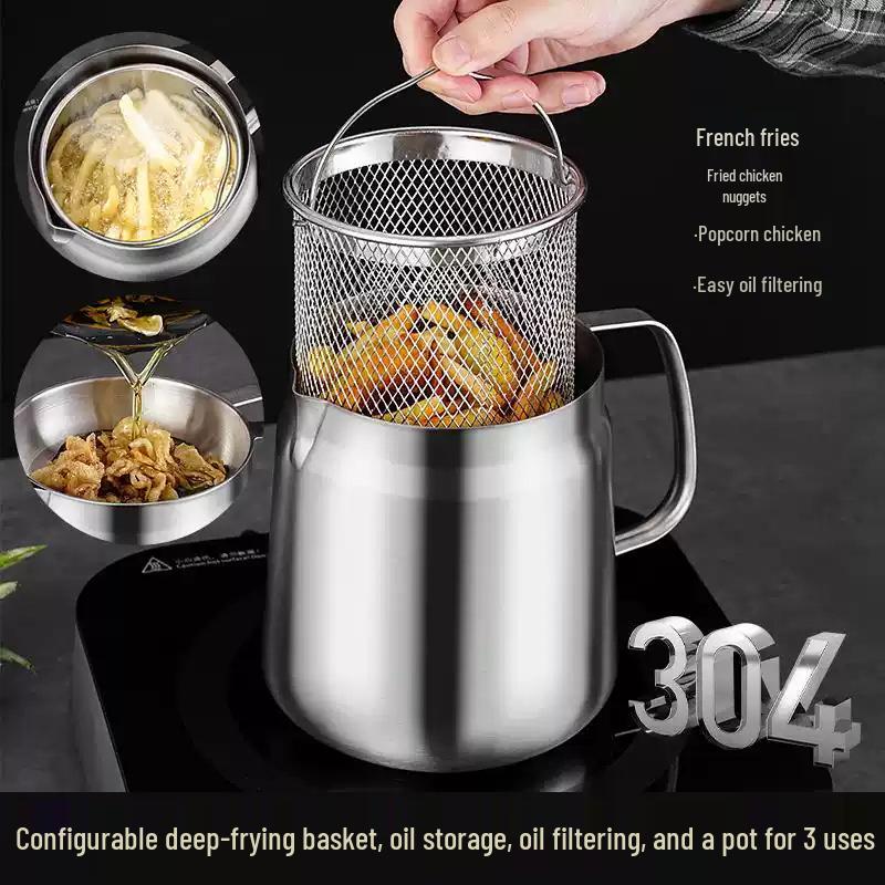 304 Stainless Steel Oil Filter Pot with Screen - Large Capacity Oil Storage and Residue Filtering Bottle