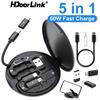 HdooLink 5 In 1 60W Fast Charging Cables Type-C Mobile Phone Data Cable USB Charger Set Storage Box Data Cable Combination Set For Huawei Xiaomi