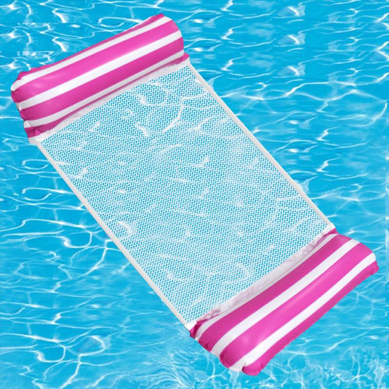 New Inflatable Floating Row Foldable Inflatable Lounge Chair Floating Bed Striped Net Floating Drainage Swimming Pool Hammock