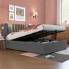 ELVMI Storage Bed 140x200 cm - Double Bed with USB Charger and Night Lamp - Velvet - Without Mattress - Gray