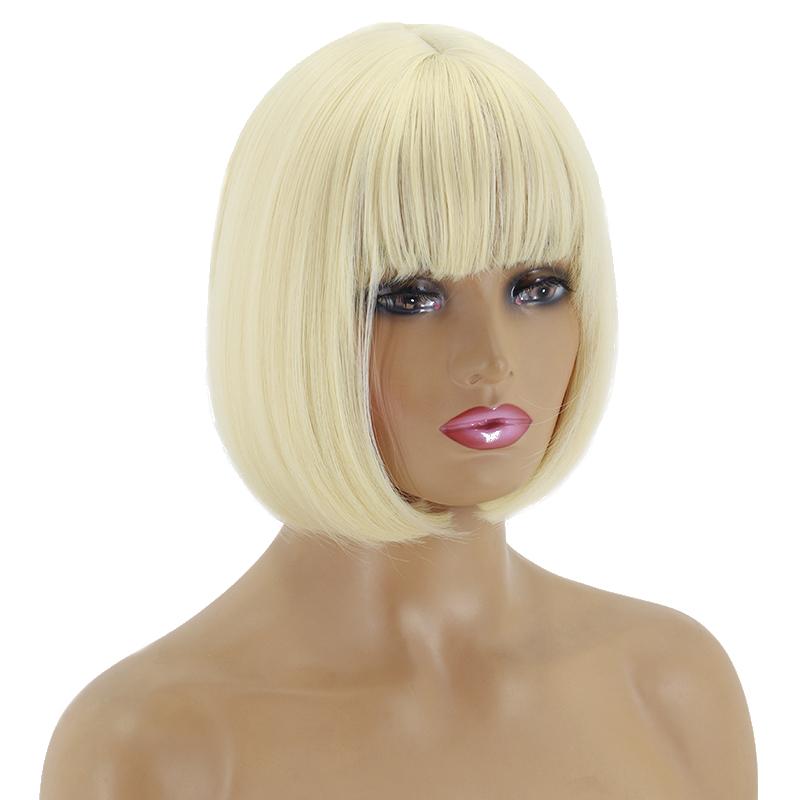 MERISIHAIR Women Synthetic Cosplay Fluorescent Green Wig Short Straight Bob Hair with Bangs Green Purple Light Blonde Pink Red Wine Halloween Wig