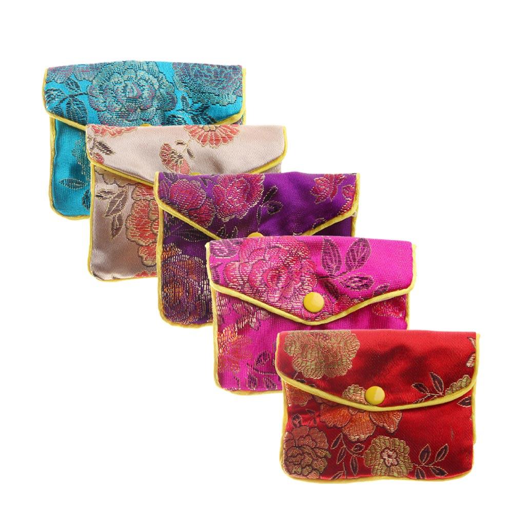 Floral Chinese Handmade Zipper Brocade Coin Purse Wallet Handbags Jewelery Storage Jewelery Bag