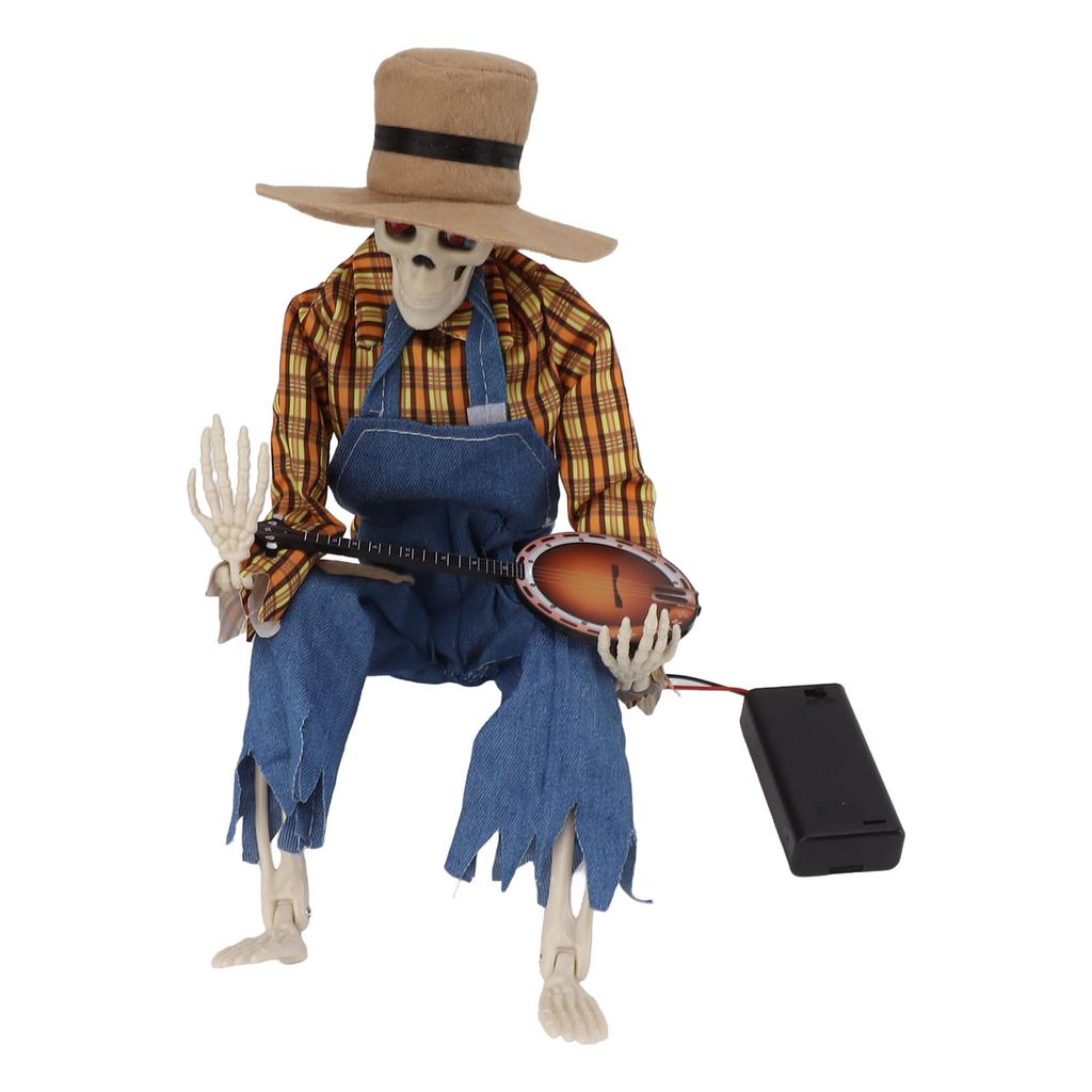 Halloween Cowboy Skull Statue Luminous Eyeball Simulation Halloween Cowboy Skeletons Ornaments for Desktop Decoration