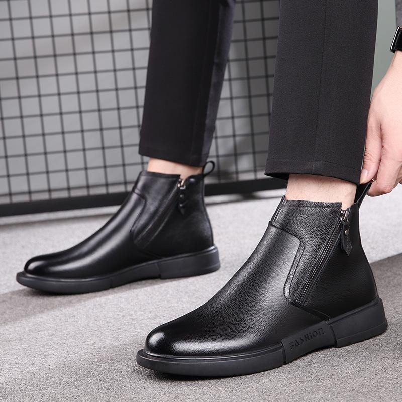 2025 Winter New Men's Leather Martin Boots Men's Velvet Thermal Cotton Shoes Soft Leather Soft Sole Casual Leather Shoes 2717