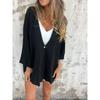 Women's Solid Colour V-Neck Fashion Loose Mid-Length Sleeve Cardigan Top