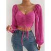 Summer Women's V-Neck Drawstring Lantern Sleeve Tight Fashion Sexy Blouse Top