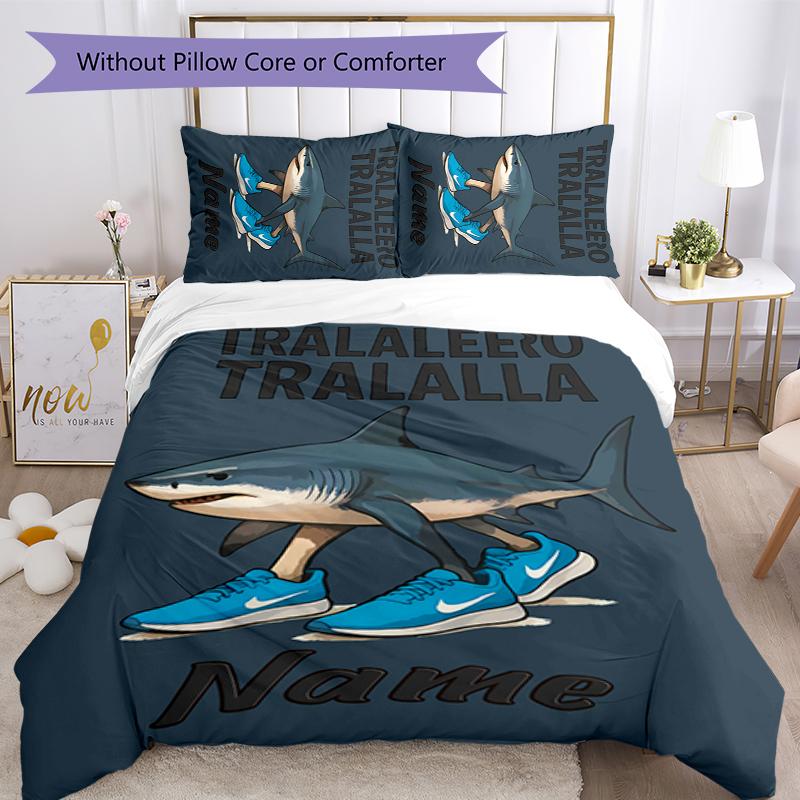 3pcs Custom Name Cartoon Italian Brainrot animal Bedding Set Duvet Cover Closure Includes 1 Duvet Cover & 2 Pillowcases for All Seasons Bedroom Decor