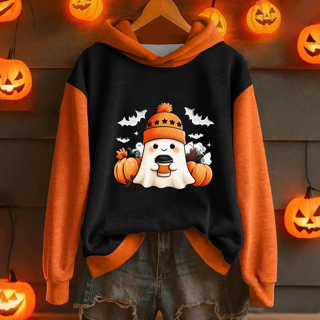 Женская повседневная модная толстовка с капюшоном и длинными рукавами с принтом на Хэллоуин