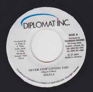 7-дюймовая пластинка SIZZLA - Never Stop Loving You none Diplomat Inc. 2003 Ямайка Регги, Ска и Даб Б/У