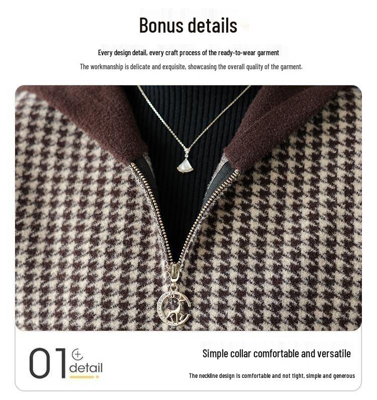 Женское корейское пальто с капюшоном в гусиную лапку - Модное, Молодящее и Повседневное для Осени/Зимы