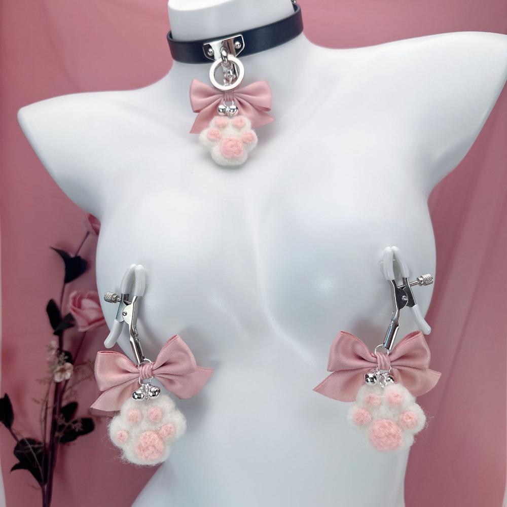 BDSM Nipple Clamp Cute Bow Cat Claw Breast Clip Collar with Bell Anal Plug Butt Plug Nipple Stimulation Flirting Adult Sex Toys