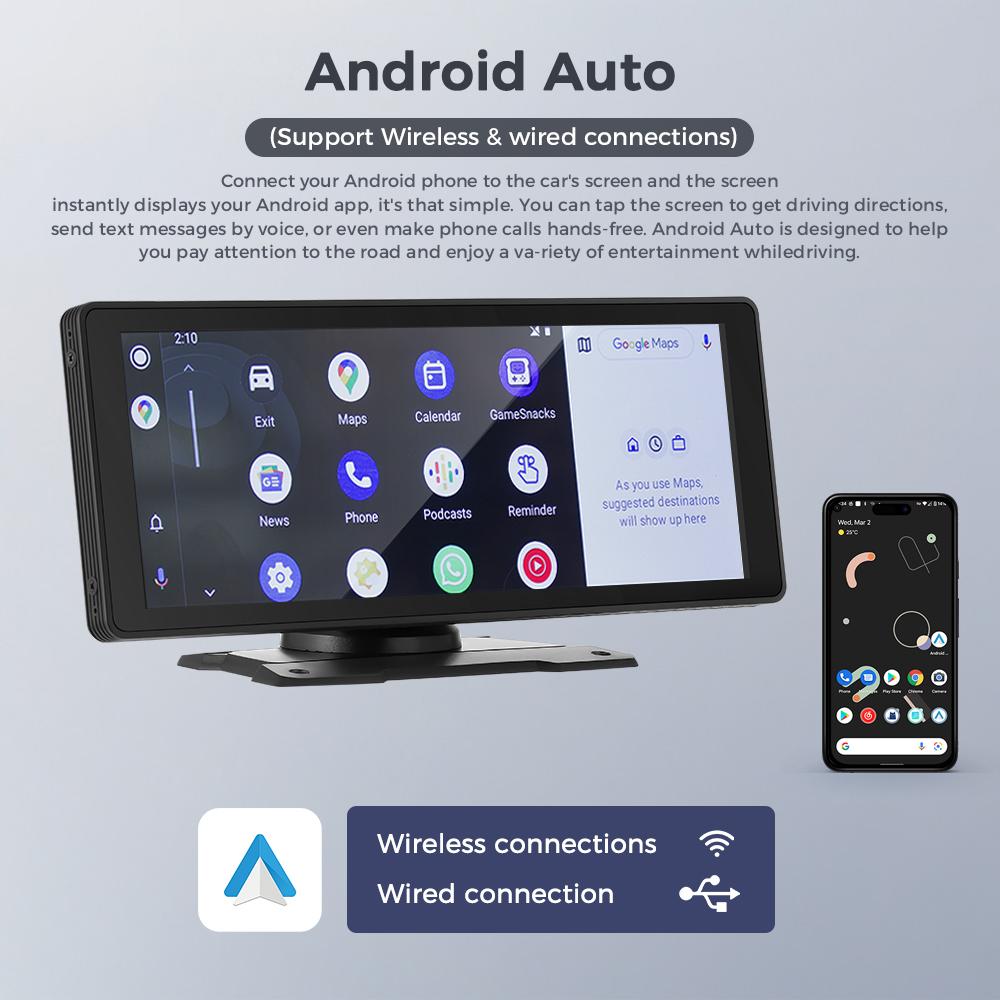 Автомобильный плеер Дисплей Монитор CarPlay Android Auto Мультимедийный MP5-плеер 10,26-дюймовый Портативный IPS-экран WiFi Bluetooth FM с 720P Видеорегистратором