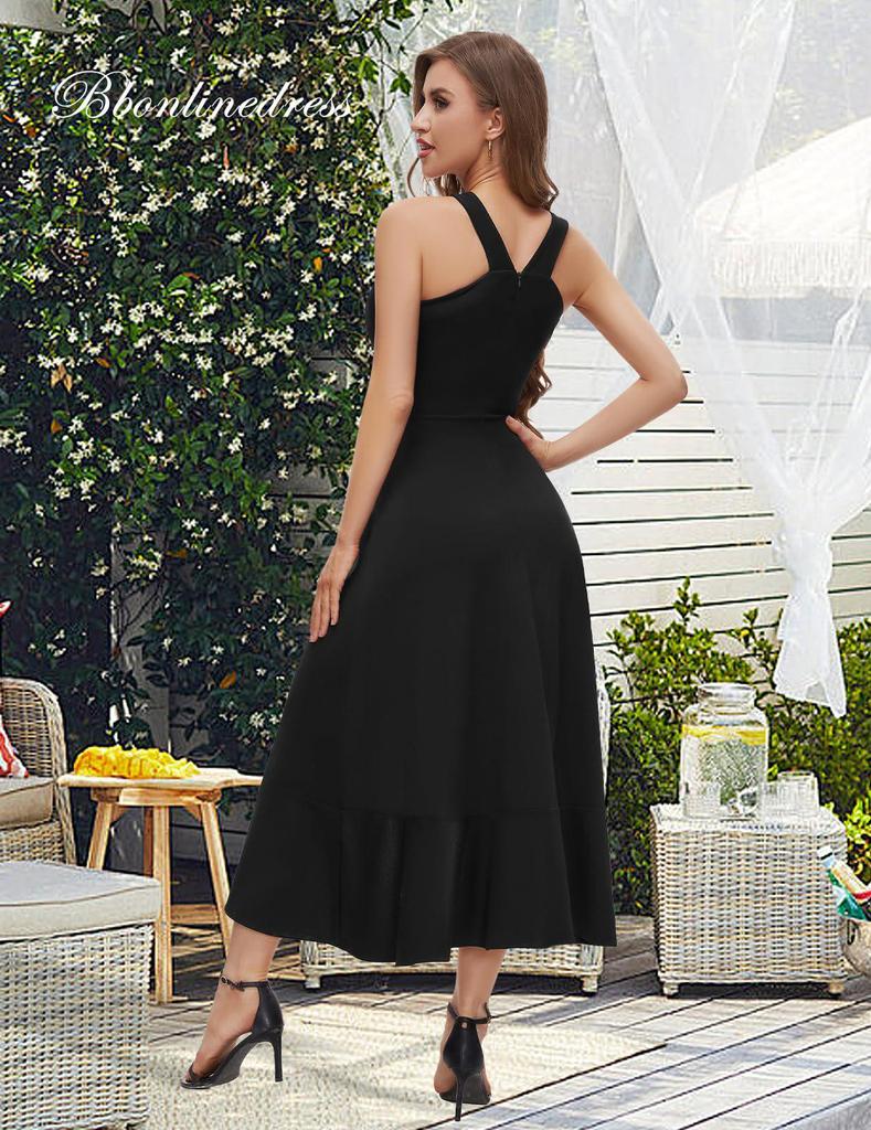 Женское коктейльное платье с оборками и бретелью через шею в европейском и американском стиле 2025 года — выпускное, официальное и для подружек невесты