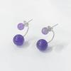 Серьги-пусеты из серебра 925 пробы с круглыми бусинами из натурального аметиста - Дизайн в стиле хай-энд ретро с двойными шариками для женщин