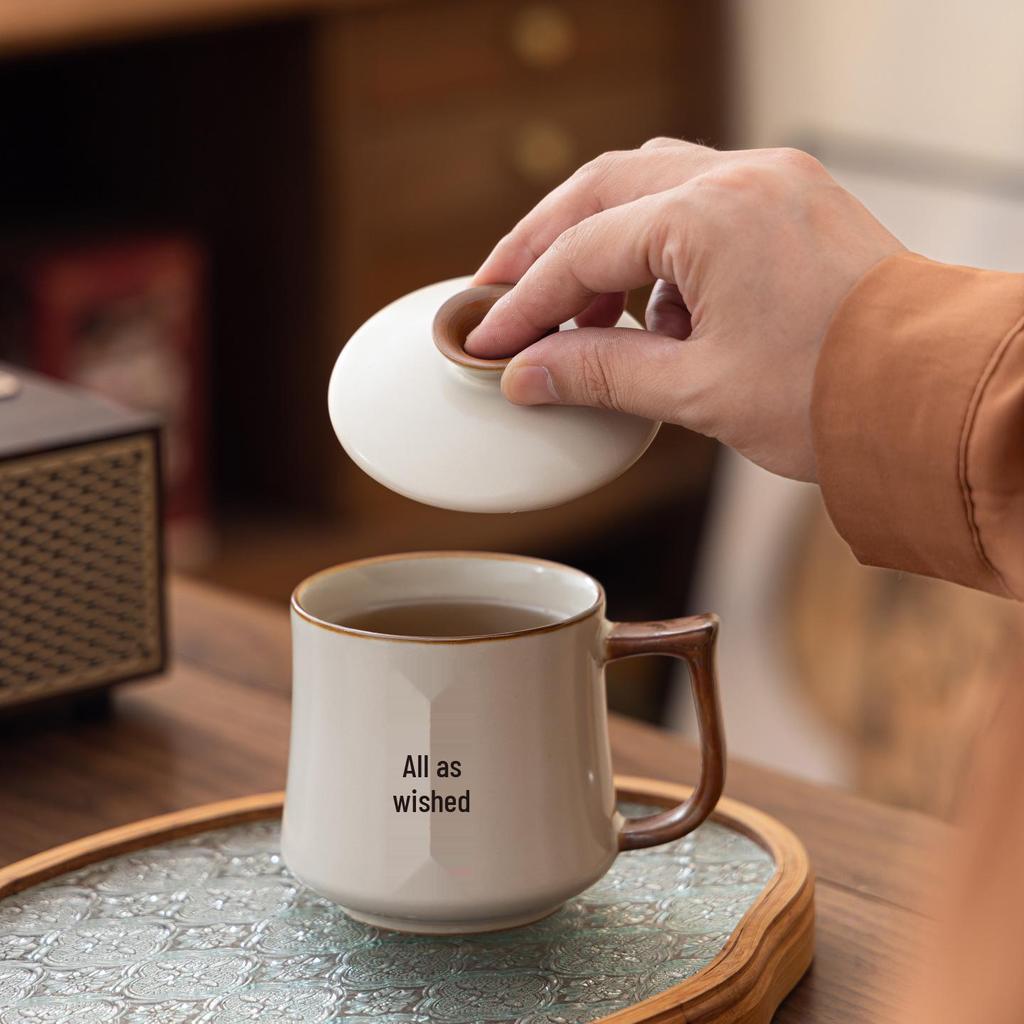 Beige Ru Kiln Teacup: Elegant Water Separation Ceramic Cup - Perfect Gift for Elders and Friends