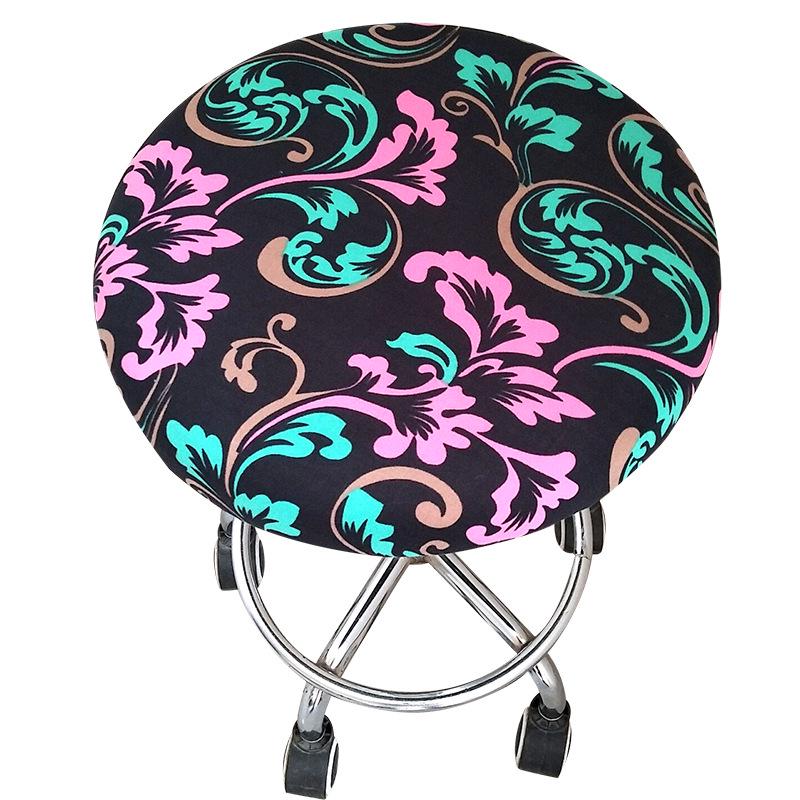 Home Stool Round Chair Cover Floral Slipcover Spandex Seat Cover Elastic Chair Bar Multicolor KTY