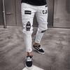 Men White High-End Denim Men's Pants Ripped Trendy Black Slim Jeans
