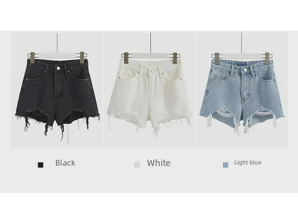 Женские шорты А-силуэта из хлопкового денима с высокой талией — лето 2025 г., необработанный край и широкие штанины