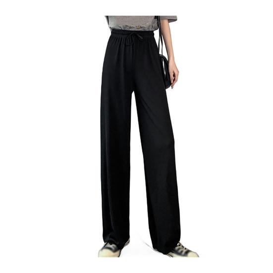 Женские повседневные брюки с эластичной кулиской и высокой талией, широкие длинные брюки, однотонные тонкие брюки для отдыха