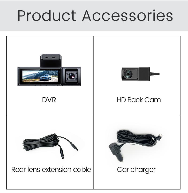 4K Видеорегистратор с тремя объективами F9 с HD широкоугольным объективом, ночным видением Starlight, подключением к мобильному телефону и GPS-слежением