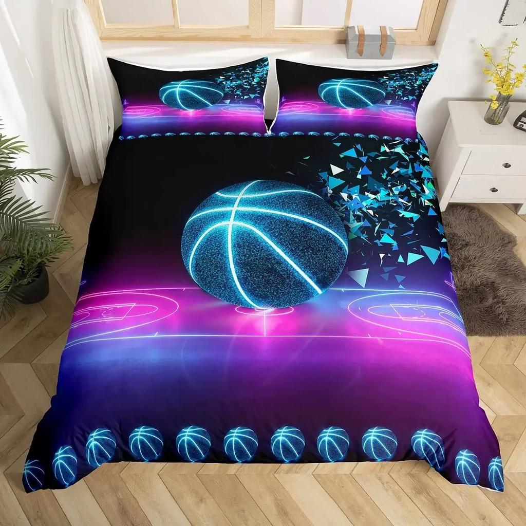 Basketball Bedding Set Kids Basketball Court Comforter Cover Set for Boys Men 3D Ball Pattern Sports Theme Duvet Cover Twin Size