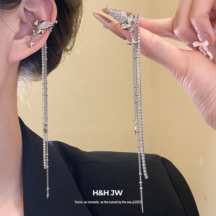 Silver Needle Zircon Butterfly Pendant Earrings Earrings Clips Personalized Design Sense Fashion Exquisite Earrings Light Luxury Premium Earrings