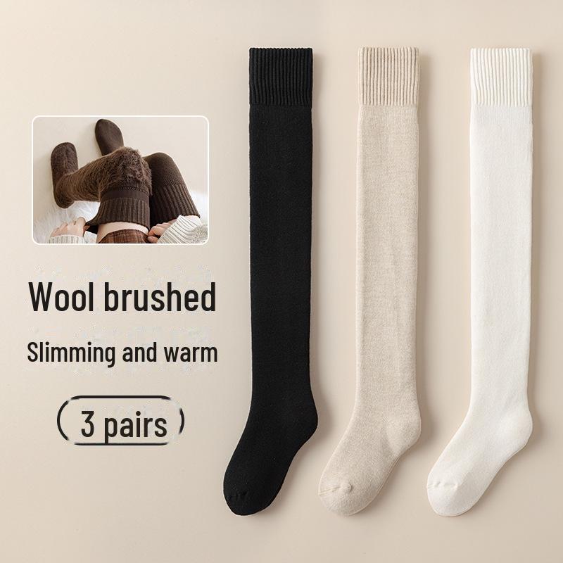 Женские ультратолстые шерстяные носки выше колена - бархатная подкладка для тепла