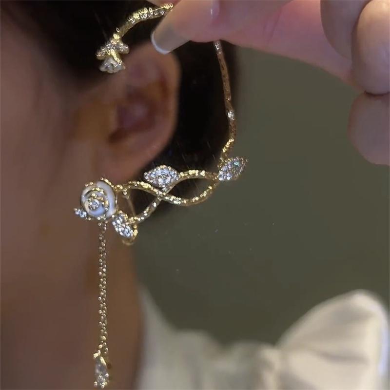 Сверкающие циркониевые цветы в виде листьев без пирсинга, зажимы для ушей для женщин, модные серьги-манжеты-клипсы, свадебные украшения