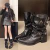 2025 супер огонь короткие ботинки острый носок толстый каблук весна заклепки наслоение ботинки V-образный вырез западный ковбой Мартин ботинки женские британский стиль