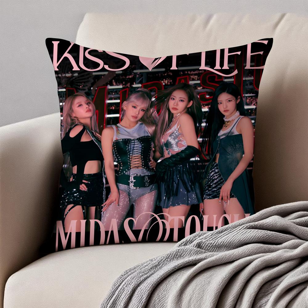 GirlGroup Kpop KKISS OF LLIFE Cushion Cover Pillowcase Antidustmite Invisible Zipper Short Plush Sofa Cushion