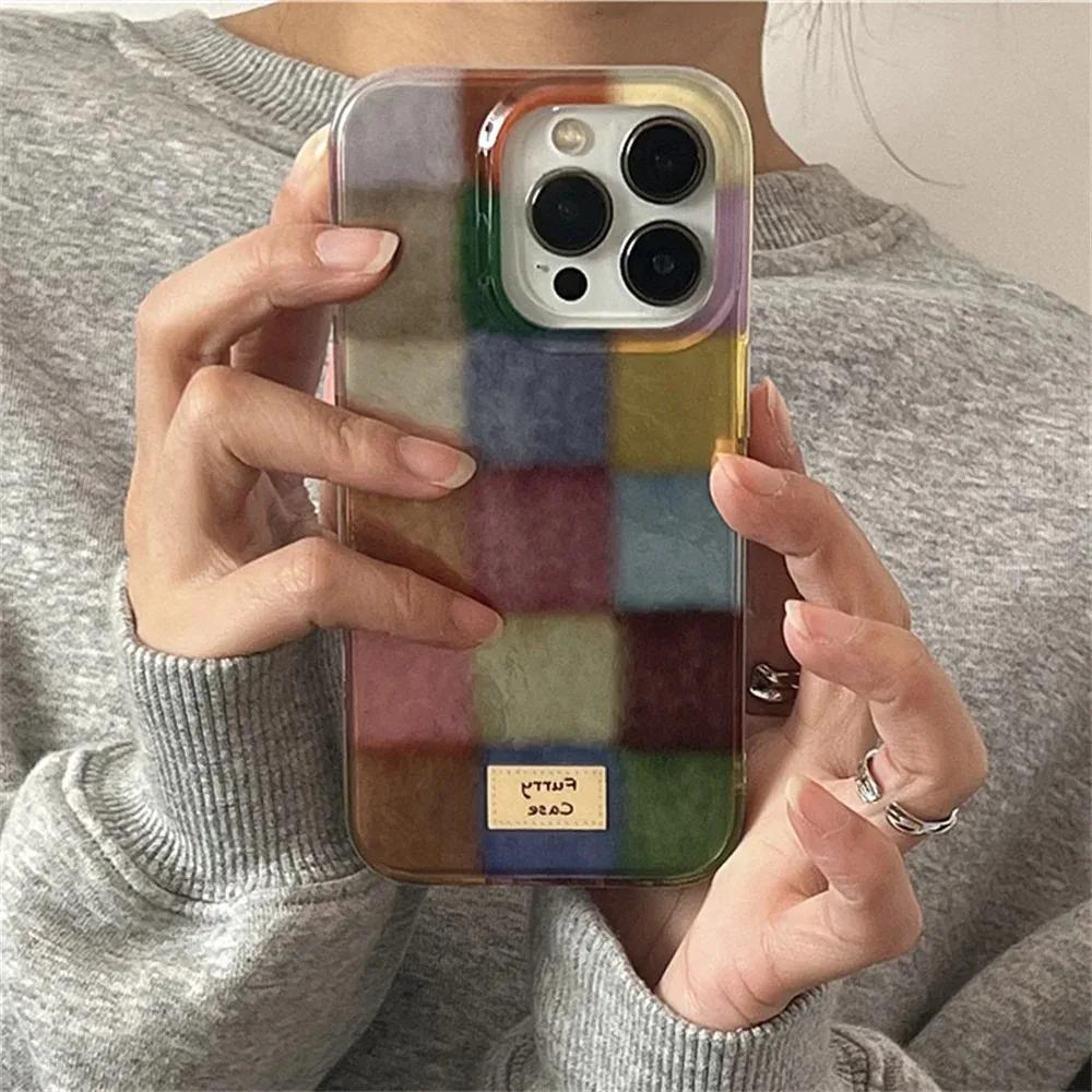 Чехол для телефона Dopamine Color Block Match Plaid для iPhone 17 16 15 14 13 12 11 Pro Max Air 16E SE2 7 8 Plus Сетка Метка Матовый Чехол