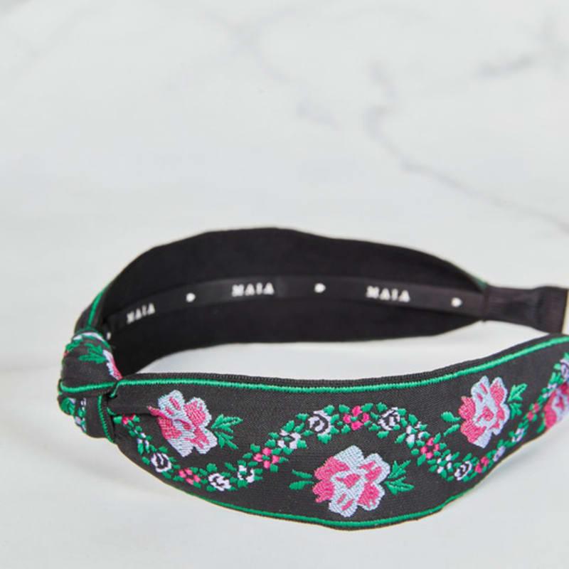 МАЙЯ Жаккардовая повязка для волос с жемчужными цветами A - Узел Зеленый