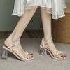 High-heeled Sandals New Pearl Square Head Transparent Thick-heeled Sandals Lady Pearl Buckle Sandals