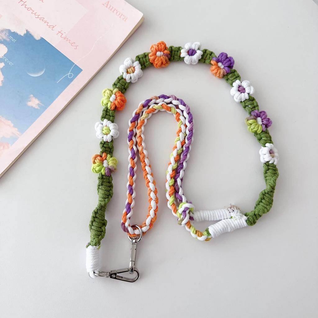 Braided Flower Phone Lanyard Cotton Rope Adjustable Crossbody Strap,Length: 120cm