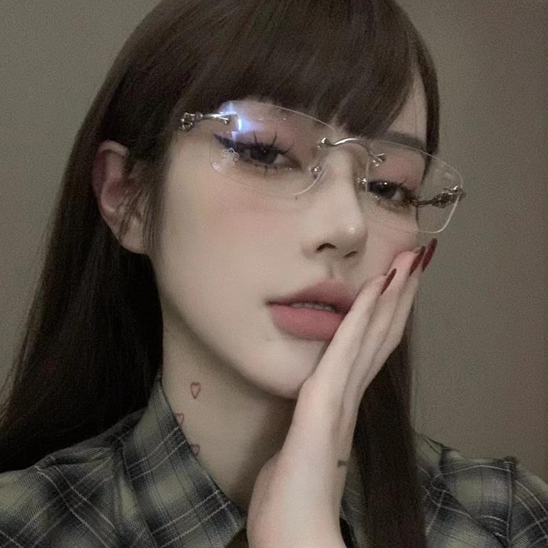 Очки для близорукости без оправы с отделкой, женские, с защитой от синего света, Advanced Sense, ультралегкие, золотые, шелковые, простые, плоские очки, деловые очки