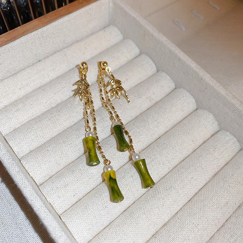 Серьги-пусеты GemChic для женщин, игла, узел бамбука, лист, серьги с кисточками, трендовые, милые, подарок на день рождения, Рождество, ювелирное украшение